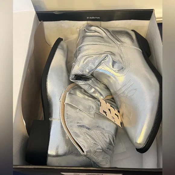 MYSOFT Silver Mid Calf Cowboy Boots Sz 7.5 - Picture 7 of 10